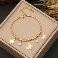 1 Piece Fashion Butterfly Stainless Steel Plating Inlay Pearl Shell Zircon Bracelets Earrings Necklace main image 4
