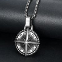 Retro Compass Star Titanium Steel Polishing Men's Pendant Necklace sku image 1