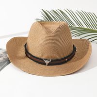 Unisex Vacation Solid Color Braid Wide Eaves Straw Hat sku image 9