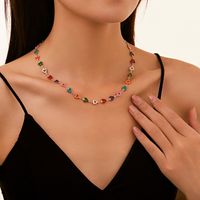1 Piece Fashion Leaves Heart Shape Butterfly Copper Rhinestone Enamel Pearl Necklace sku image 1