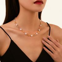 1 Piece Fashion Leaves Heart Shape Butterfly Copper Rhinestone Enamel Pearl Necklace sku image 3