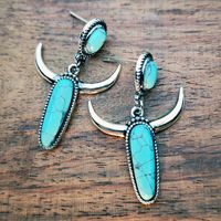 1 Pair Ethnic Style Horns Metal Inlay Turquoise Silver Plated Women's Drop Earrings main image 4