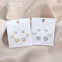 3 Pairs Fashion Round Star Heart Shape Copper Inlaid Zircon Artificial Pearls Ear Studs main image 1