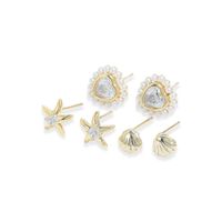 3 Pairs Fashion Round Star Heart Shape Copper Inlaid Zircon Artificial Pearls Ear Studs main image 5