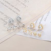 3 Pairs Fashion Round Star Heart Shape Copper Inlaid Zircon Artificial Pearls Ear Studs main image 2