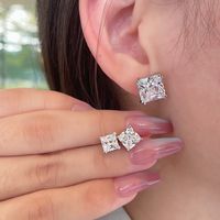 1 Pair Simple Style Geometric Square Water Droplets Inlay Sterling Silver Zircon Ear Studs main image 4