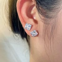 1 Pair Simple Style Geometric Square Water Droplets Inlay Sterling Silver Zircon Ear Studs main image 3