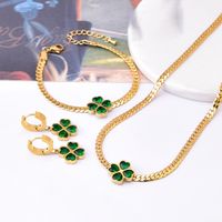 Fashion Four Leaf Clover Titanium Steel Inlay Zircon Bracelets Earrings Necklace main image 1
