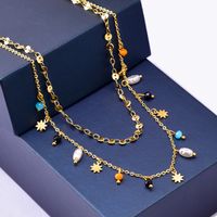 Fashion Geometric Star Titanium Steel Inlay Artificial Pearls Beads Layered Necklaces main image 2