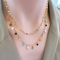Fashion Geometric Star Titanium Steel Inlay Artificial Pearls Beads Layered Necklaces main image 1