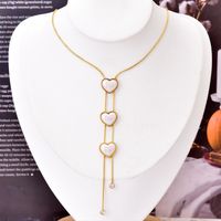 1 Set Elegant Heart Shape Titanium Steel Inlay Artificial Pearls Earrings Necklace main image 5