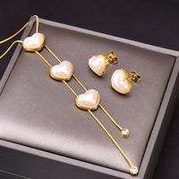 1 Set Elegant Heart Shape Titanium Steel Inlay Artificial Pearls Earrings Necklace sku image 1