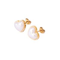 1 Set Elegant Heart Shape Titanium Steel Inlay Artificial Pearls Earrings Necklace main image 4