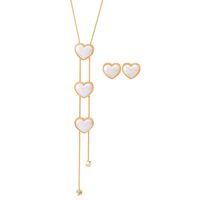 1 Set Elegant Heart Shape Titanium Steel Inlay Artificial Pearls Earrings Necklace main image 2