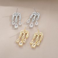 1 Pair Retro Water Droplets Copper Inlaid Zircon Earrings main image 5