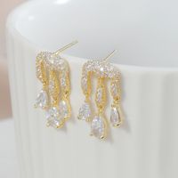 1 Pair Retro Water Droplets Copper Inlaid Zircon Earrings main image 4