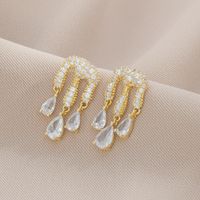 1 Pair Retro Water Droplets Copper Inlaid Zircon Earrings sku image 1