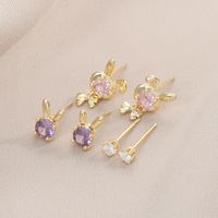 3 Pairs Cute Rabbit Copper Inlay Zircon Ear Studs sku image 1