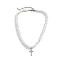 Simple Style Cross Stainless Steel Pearl Inlay Rhinestones Men's Pendant Necklace main image 3