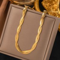 304 Stainless Steel 18K Gold Plated Streetwear Plating Chain Solid Color Bracelets Necklace main image 6