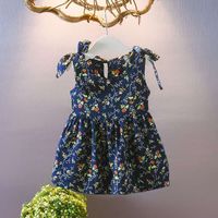 Fashion Ditsy Floral Printing Cotton Blend Girls Dresses sku image 1