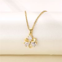 Fashion Round Heart Shape Snowflake Stainless Steel Titanium Steel Plating Inlay Zircon 18k Gold Plated Gold Plated Pendant Necklace sku image 5
