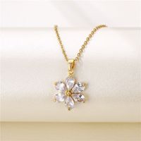 Fashion Round Heart Shape Snowflake Stainless Steel Titanium Steel Plating Inlay Zircon 18k Gold Plated Gold Plated Pendant Necklace sku image 12