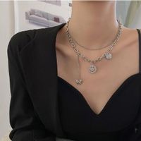 Fashion Heart Shape Butterfly Alloy Pearl Plating Women's Layered Necklaces Pendant Necklace 1 Piece sku image 42