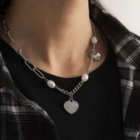 Fashion Heart Shape Butterfly Alloy Pearl Plating Women's Layered Necklaces Pendant Necklace 1 Piece sku image 22
