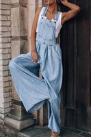Women's Daily Simple Style Solid Color Full Length Button Jeans Overalls main image 4