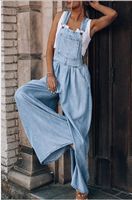 Women's Daily Simple Style Solid Color Full Length Button Jeans Overalls main image 5