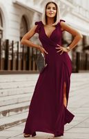 Fashion Solid Color V Neck Sleeveless Patchwork Polyester Maxi Long Dress Slit Dress main image 4