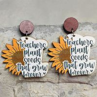 1 Pair Fashion Sunflower Letter Wood Patchwork Women's Drop Earrings main image 4