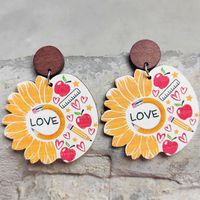 1 Pair Fashion Sunflower Letter Wood Patchwork Women's Drop Earrings sku image 1