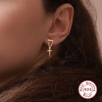 1 Pair Fashion Geometric Cross Sterling Silver Inlay Zircon Drop Earrings main image 4