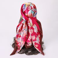 Women's Fashion Flower Satin Printing Silk Scarves main image 2