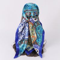 Women's Fashion Color Block Satin Printing Silk Scarves main image 6