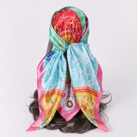 Femmes Mode Bloc De Couleur Satin Impression Foulards De Soie main image 4