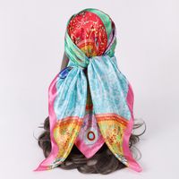 Women's Fashion Color Block Satin Printing Silk Scarves main image 4