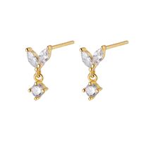 1 Pair Simple Style Leaf Sterling Silver Plating Inlay Zircon Ear Studs main image 2