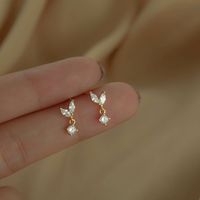 1 Pair Simple Style Leaf Sterling Silver Plating Inlay Zircon Ear Studs main image 5