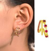 1 Pair Retro Geometric Copper Inlay Zircon Earrings main image 1