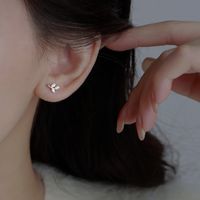 1 Pair Simple Style Leaf Copper Inlaid Zircon Ear Studs main image 5