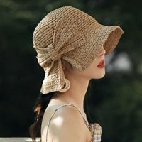 Women's Casual Bow Knot Braid Wide Eaves Straw Hat sku image 1