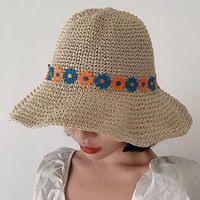 Women's Tropical Flower Braid Wide Eaves Straw Hat main image 2