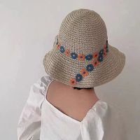 Women's Tropical Flower Braid Wide Eaves Straw Hat main image 1