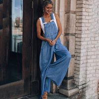 Women's Daily Simple Style Solid Color Full Length Button Jeans Overalls main image 3
