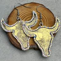 1 Pair Cowboy Style Bull Head Alloy Leather Inlay Rhinestones Women's Drop Earrings main image 4