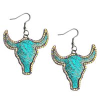 1 Pair Cowboy Style Bull Head Alloy Leather Inlay Rhinestones Women's Drop Earrings main image 5