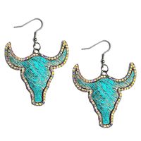 1 Paire Style Cow-boy Bull Tête Alliage Cuir Incruster Strass Femmes Boucles D'oreilles main image 5